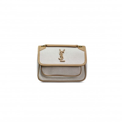 YSL NIKI SMALL CHAIN BAG IN CANVAS WITH SMOOTH LEATHER 533037633151 (21*16*7.5cm)
